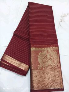 Elegant Maroon & Gold Striped Saree