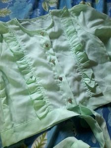 Cute Korean Pastel Green Tie-Front Ruffle Crop Top
