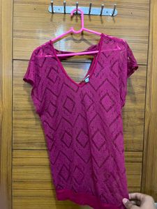 Stylish Pink Sheer Geometric Top