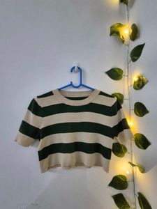 Striped Cropped Knit Top