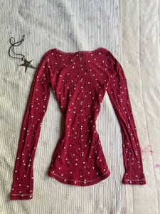 Cute Red Heart Print Long Sleeve Top