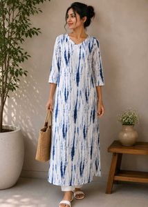 Elegant Blue & White Tie-Dye Straight Kurta