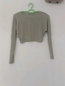 Sage Green Cropped Long Sleeve Top