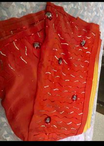 Red &amp; Yellow Embellished Saree
