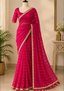 Royal Rani Pink Saree with Elegant Golden Beaded B