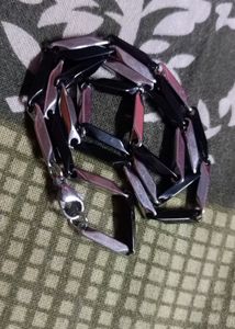 Mens Silver And Black Chain And Bracelet