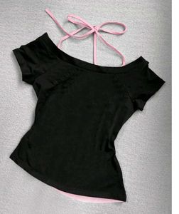 Black Pink Trimmed Off-Shoulder Top