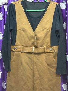 Suede pinafore dress with long sleeve top