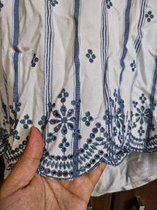 Embroidered Striped Cotton Blouse