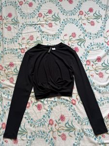 Black Twist Front Long Sleeve Top