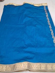 Elegant Blue Silk Saree with Gold Border