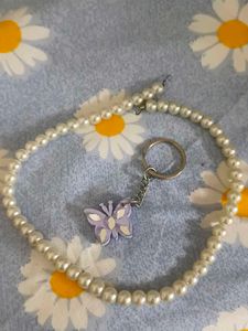 Butterfly Charm Keychain &amp; pearl necklace