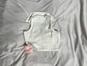 White Ribbed Collared Crop Top