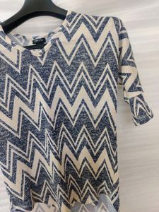 Blue And Cream Woolen Top