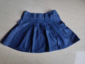 Blue Denim Pleated Skirt