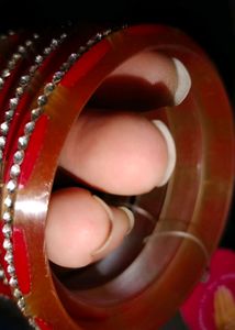 Red &amp; Gold Bangle Set with Rhinestones
