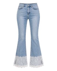 Light Wash Flared Jeans with Lace Trim