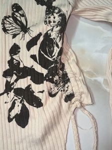 y2k Butterfly Print Ribbed Long Sleeve Top
