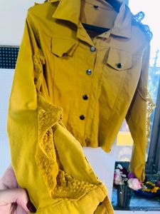 Stylish Mustard Yellow Lace Trim Jacket