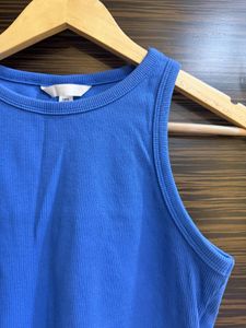 Blue Cropped Ribbed Tank Top NEVER WORN