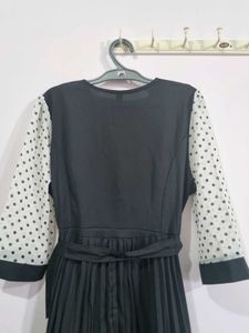 Black  Midi Dress with Polka Dot Design Sleeves