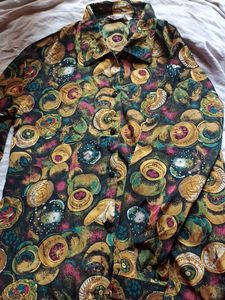 Vintage Abstract Print Button-Up Shirt