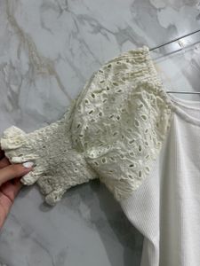 Cream Eyelet Puff Sleeve Top