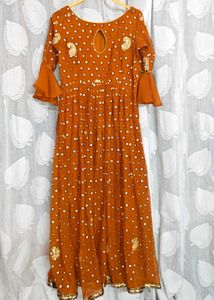 Anarkali-style gown-rust orange