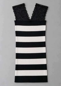 BLACK AND WHITE STRIPED RIBBED BODYCON DRESS