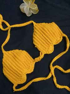 Handmade Crochet Yellow Bikini Top . u can customi