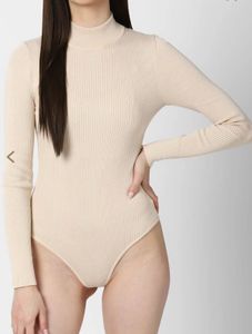 Ribbed TurtleNeck Long Sleeve Bodysuit- Beige