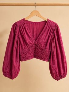 Hot pink balloon sleeve crop top