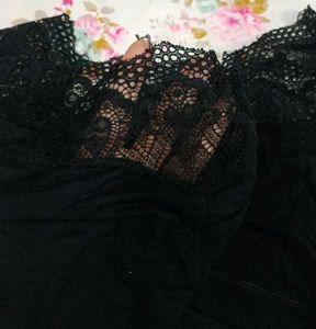 Black Lace Bikini Set 2 Tops 1 Silk Panty