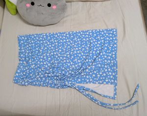 Blue floral knee length skirt with drawstring