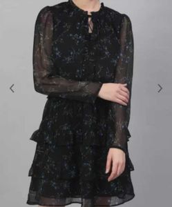 Black Floral Printed Fit and Flare Dress