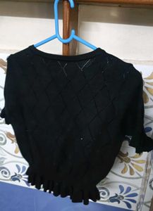 Black Cropped Cardigan Top