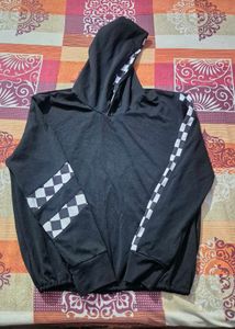 Black Hoodie with Checkered Detail