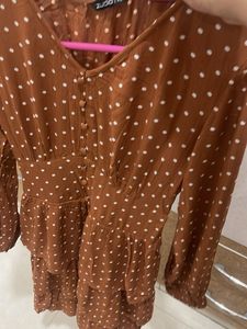 zudio Brown Polka Dot Tiered Dress