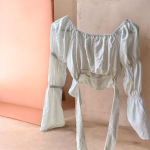 Sheer White Square Neck Bell Sleeve Crop Top