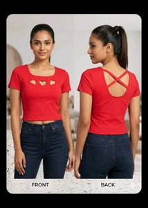 Chic Red Heart Cutout Crop Top