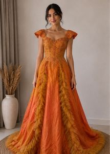Stunning Orange Embellished Gown