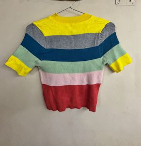 Colorful Striped Ribbed Knit Top