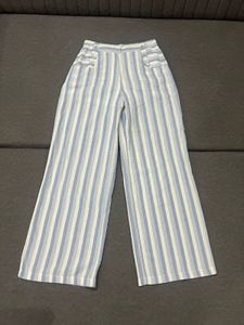White & Blue Striped Wide Leg Pants