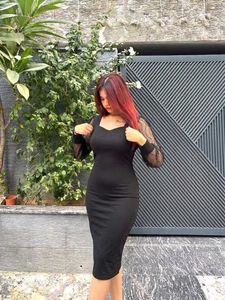 Attire Empire Black Sheer Sleeve Dress