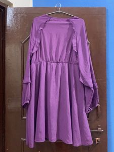 Flowy Purple Ruffled Sleeve Dress