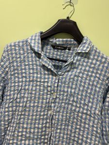 Blue Checkered Crinkled Shirt