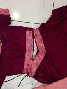 Maroon &amp; Pink Embroidered Lehenga Set