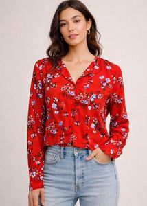 Red Floral Print Button-Up top