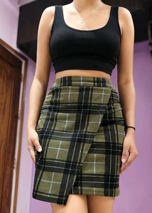 Olive Green Plaid Skirt
