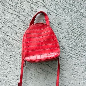 Red Croc Embossed Crossbody Bag